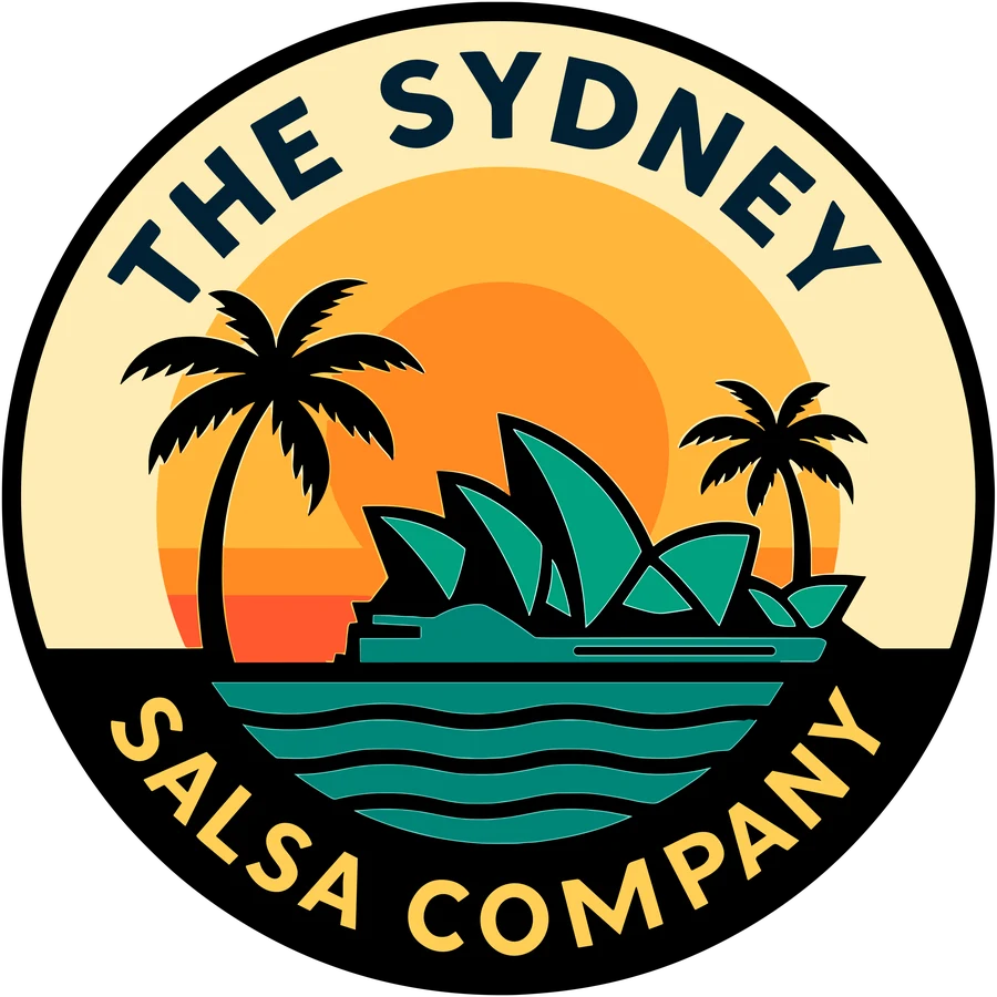 The Sydney Salsa Company logo: palm trees and the Opera House against a setting sun